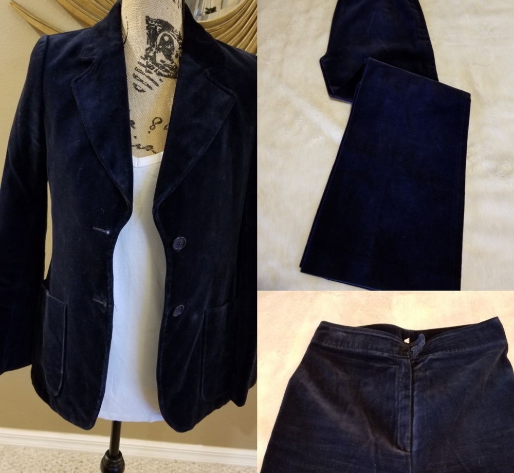Norbert Grin vintage velour Navy pant suit